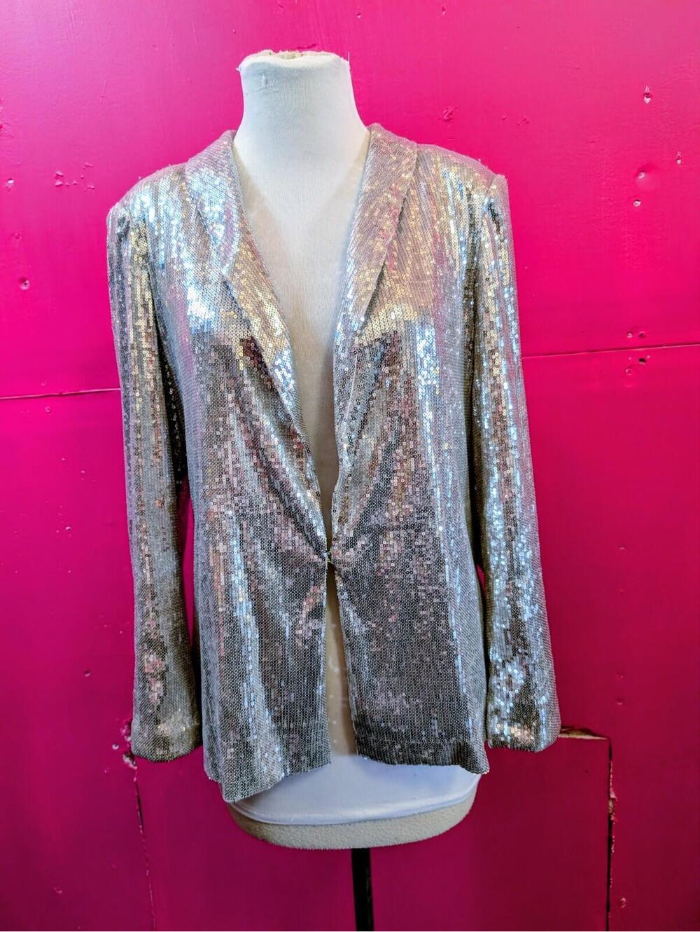 SOLD Silver Sequin Formal Evening Blazer Jacket M
